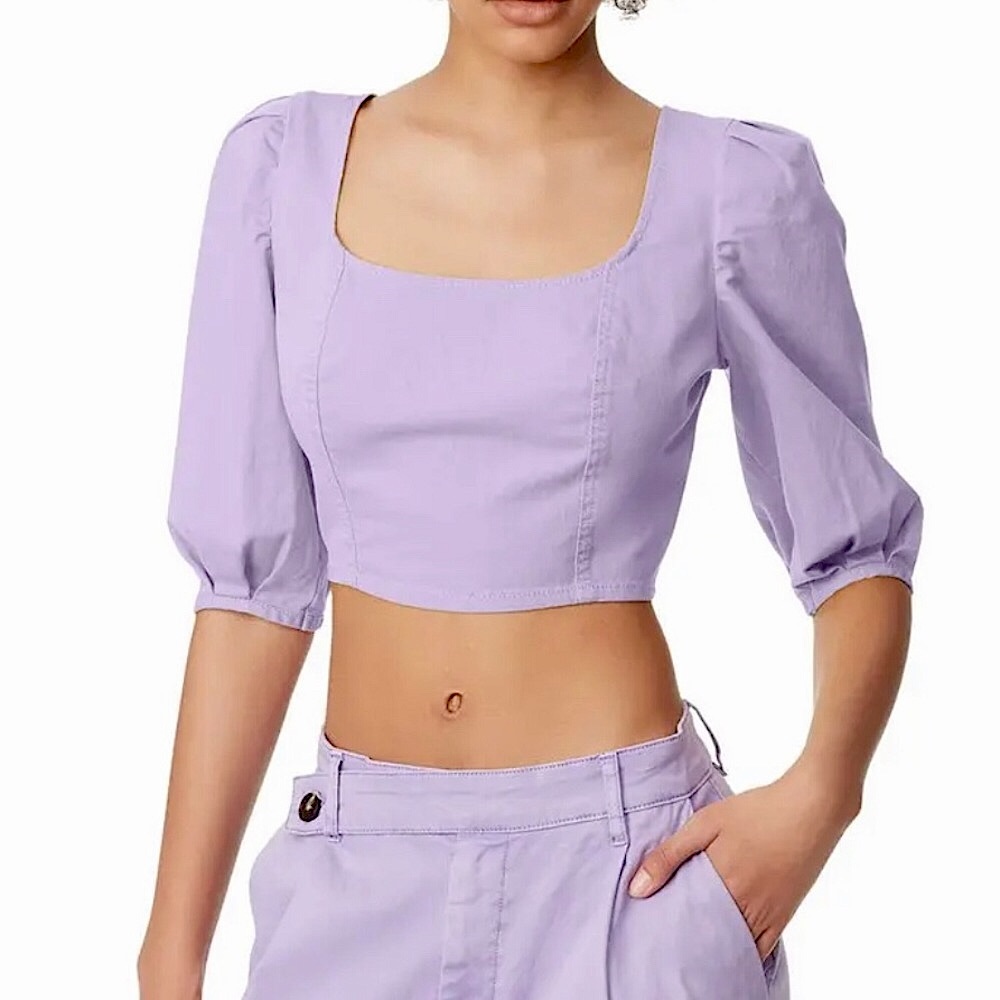 CIRCUS NY
Puff Sleeve Denim Crop Top - colour: Fairy Wren